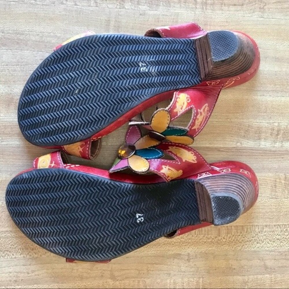 SPRING STEP Red Floral Leather Sandals Papaya Size 37 - Picture 7 of 7